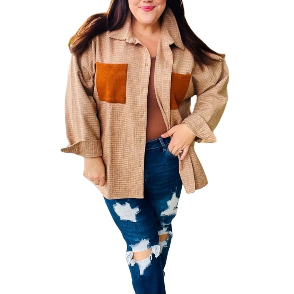 HAPTICS START YOU DAY RUST FLANNEL PLAID OVERSIZED SHACKET - Picture 4 of 10